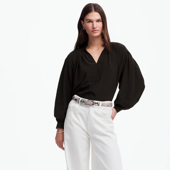 Madewell Shirred Long-Sleeve Top in Silk black - Picture 2 of 5